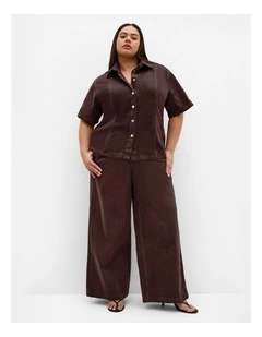 Plus Size Demi Button Down Denim Shirt in Chocolate Wash