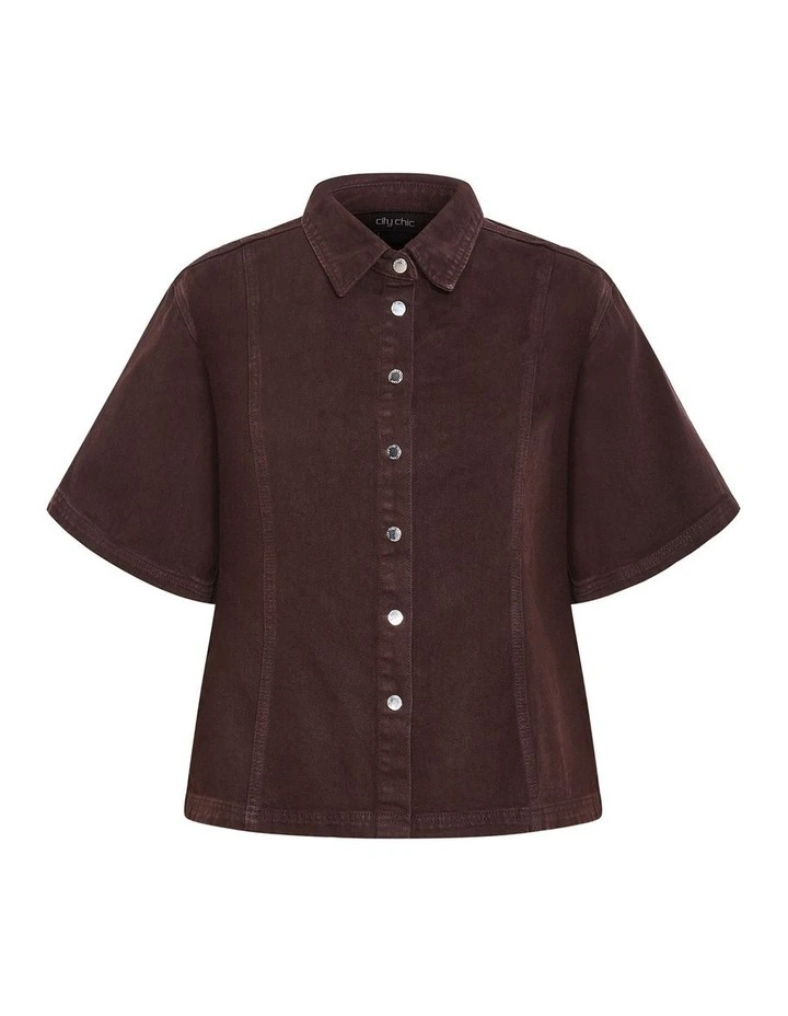 Plus Size Demi Button Down Denim Shirt in Chocolate Wash image 3