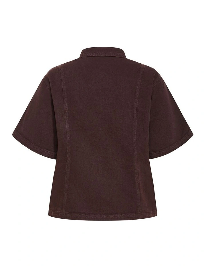 Plus Size Demi Button Down Denim Shirt in Chocolate Wash image 4