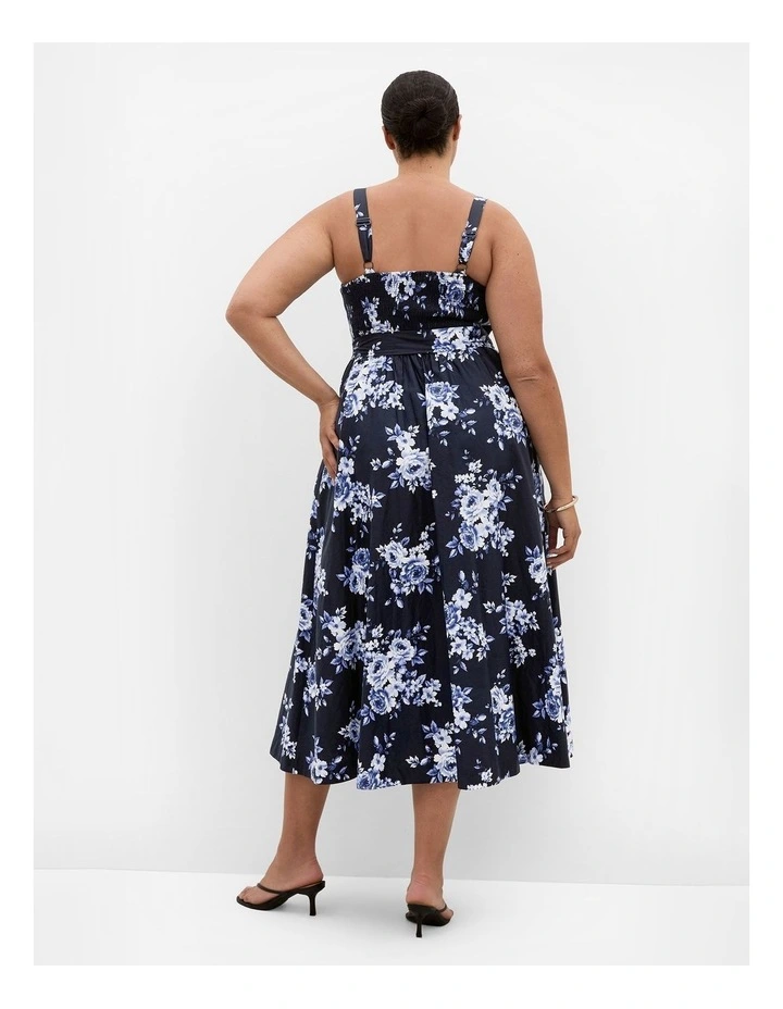 Plus Size Collins Floral Print Sleeveless Cotton Dress in Navy image 2