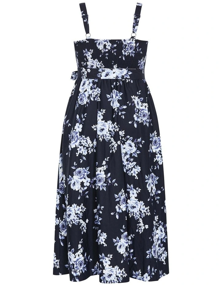 Plus Size Collins Floral Print Sleeveless Cotton Dress in Navy image 4