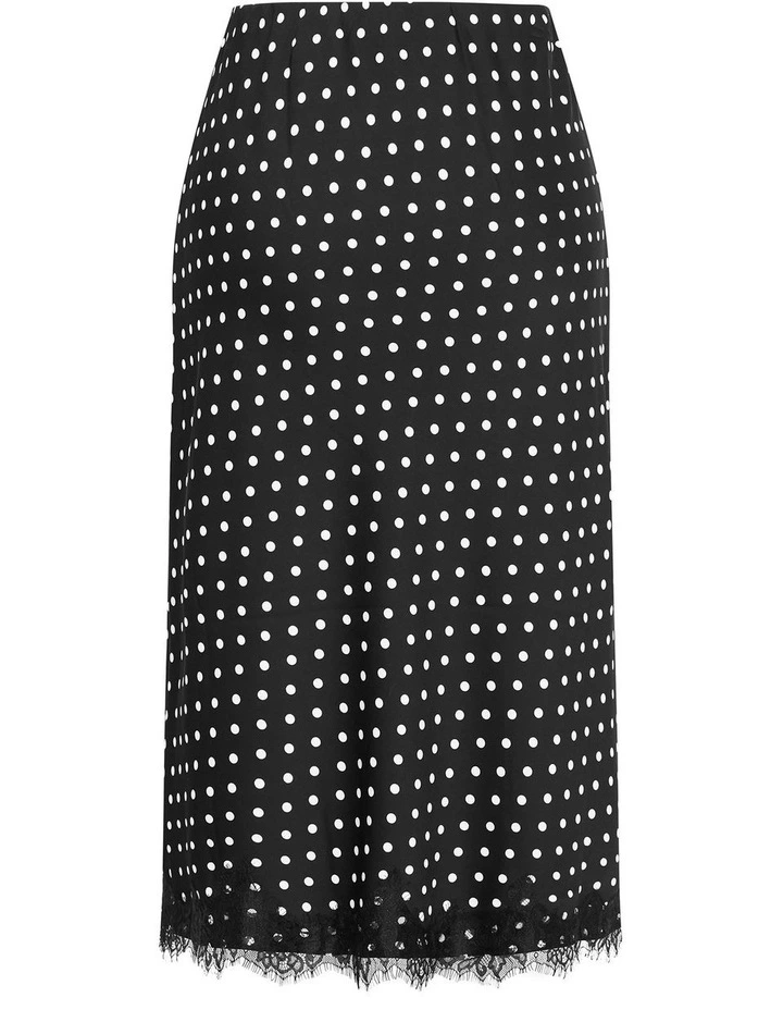 Plus Size Lace Spot Print Satin Midi Skirt in Black image 5