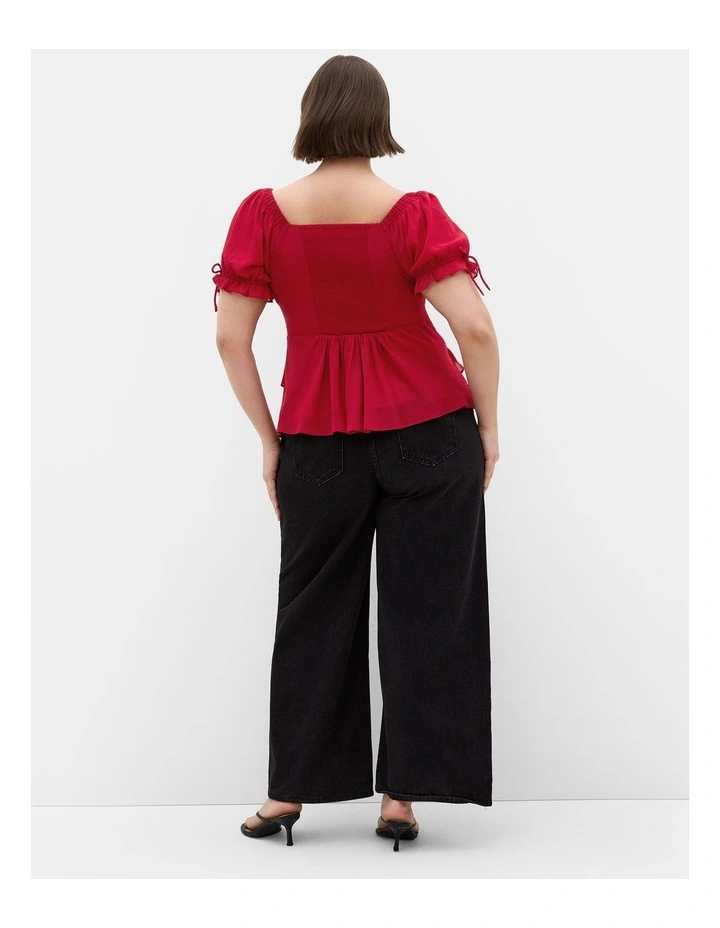 Plus Size Shayla Short Sleeve Frill Top in Love Red image 2