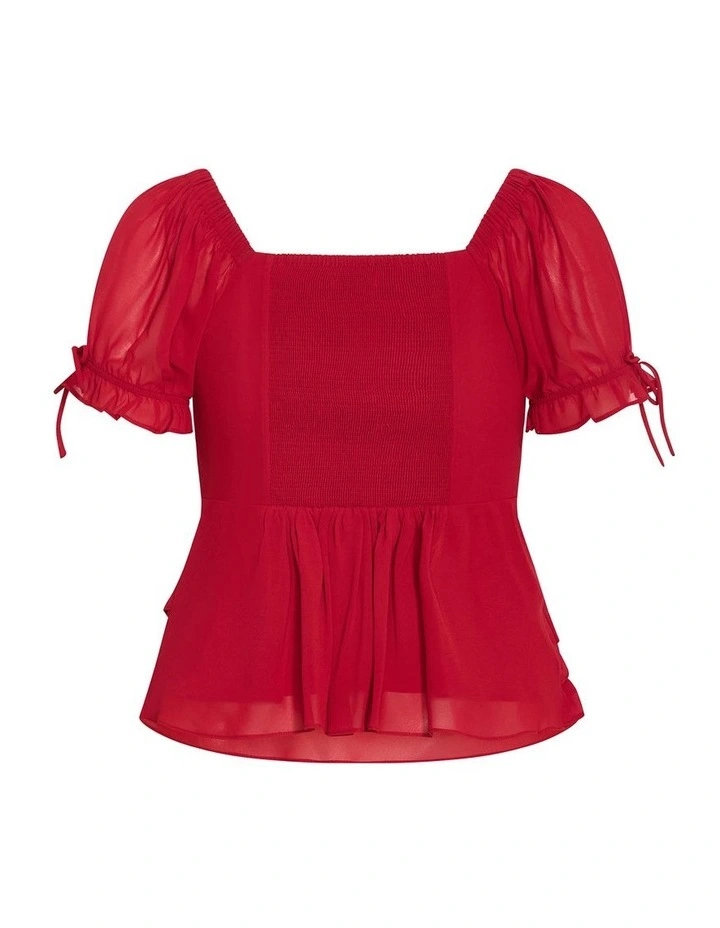Plus Size Shayla Short Sleeve Frill Top in Love Red image 4