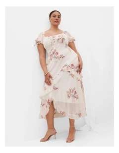 Plus Size Shayla Floral Print Maxi Dress in Cream
