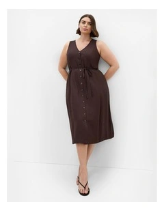 Plus Size Evani Tie Waist Midi Dress in Chocolate