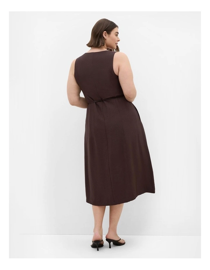Plus Size Evani Tie Waist Midi Dress in Chocolate image 2