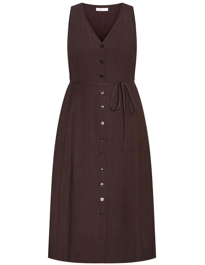 Plus Size Evani Tie Waist Midi Dress in Chocolate image 3