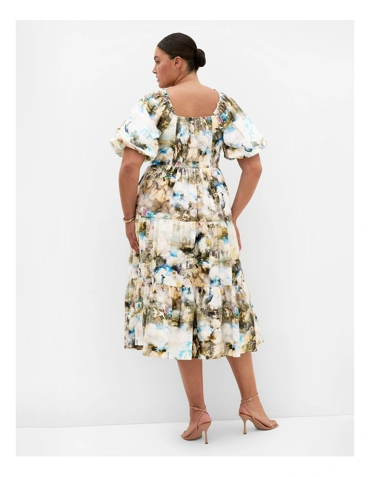 Plus Size Fantasy Ballroom Print V Neck Dress in Ivory Multi image 2