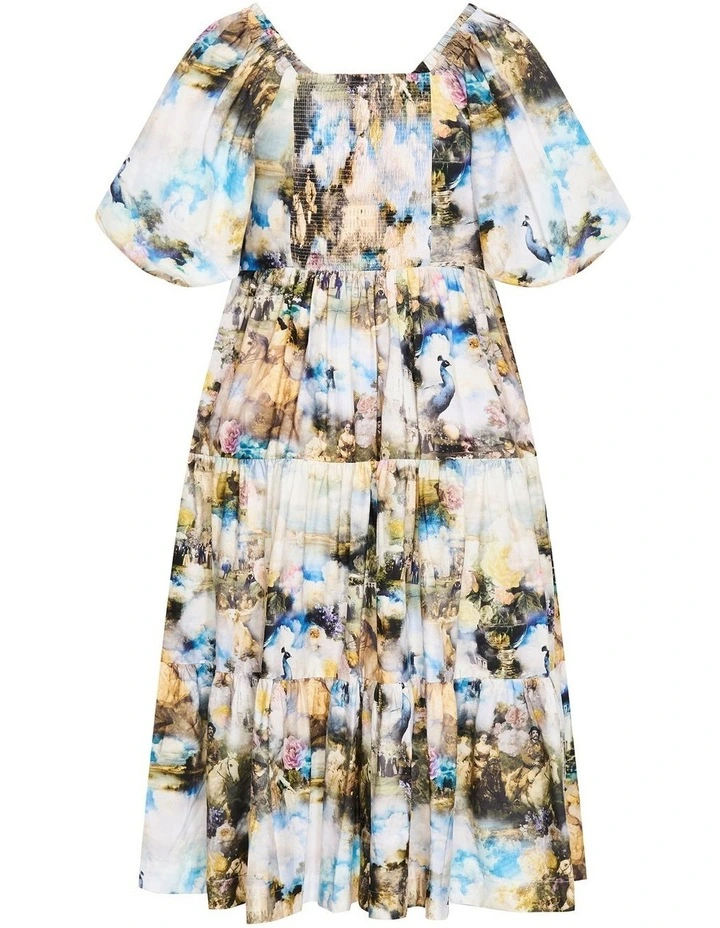 Plus Size Fantasy Ballroom Print V Neck Dress in Ivory Multi image 4