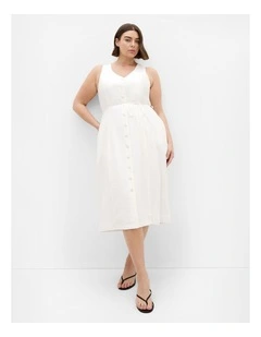 Plus Size Evani Tie Waist Midi Dress in Ivory
