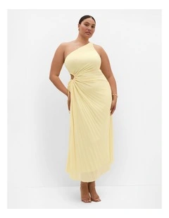 Plus Size Aliza One Shoulder Pleat Chiffon Maxi Dress in Lemon