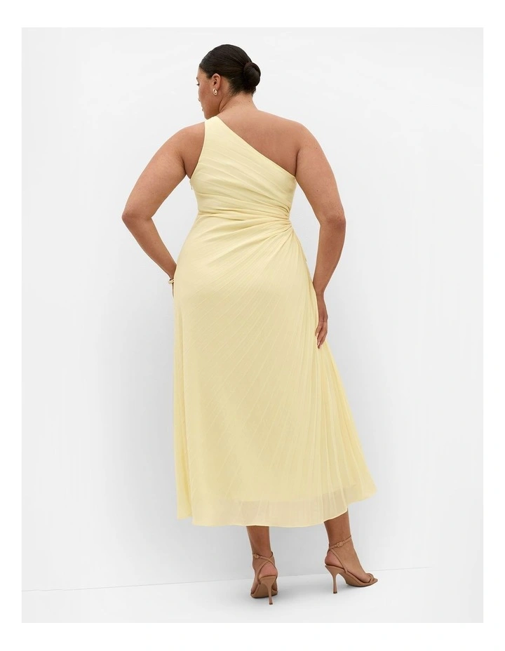 Plus Size Aliza One Shoulder Pleat Chiffon Maxi Dress in Lemon image 2