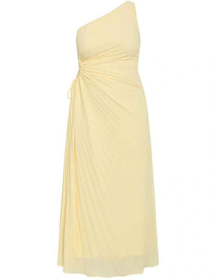 Plus Size Aliza One Shoulder Pleat Chiffon Maxi Dress in Lemon image 3