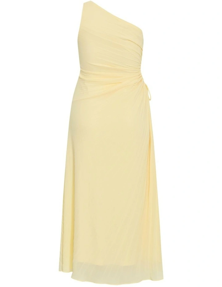 Plus Size Aliza One Shoulder Pleat Chiffon Maxi Dress in Lemon image 4