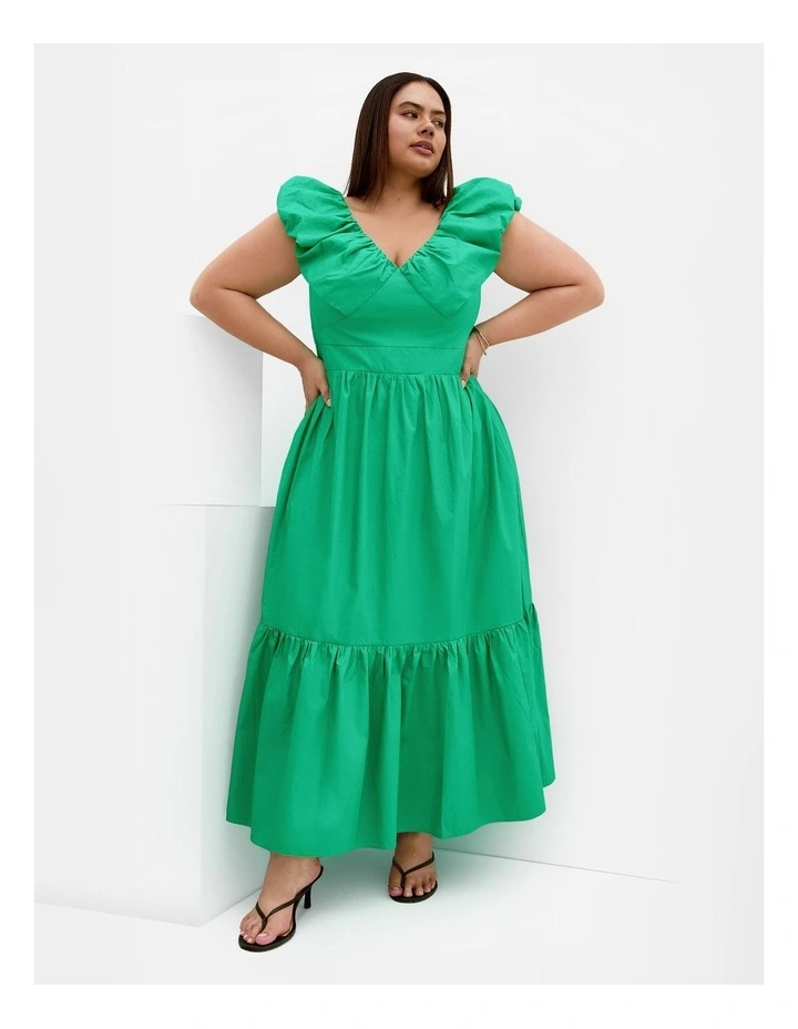 Plus Size Cara Cotton Maxi Dress in Greenstone image 1