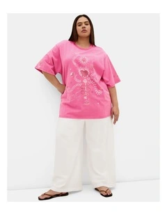 Plus Size Flaming Heart Cotton Tee in Pink Stone Wash