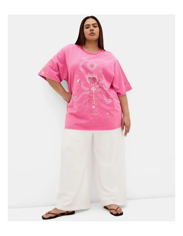 Plus Size Flaming Heart Cotton Tee in Pink Stone Wash image 1