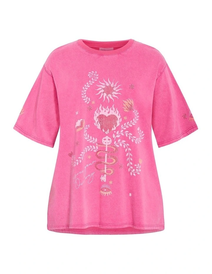 Plus Size Flaming Heart Cotton Tee in Pink Stone Wash image 3