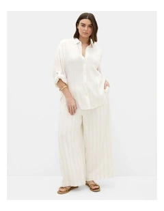 Plus Size Sundaze Stripe Button Up Shirt in Ivory