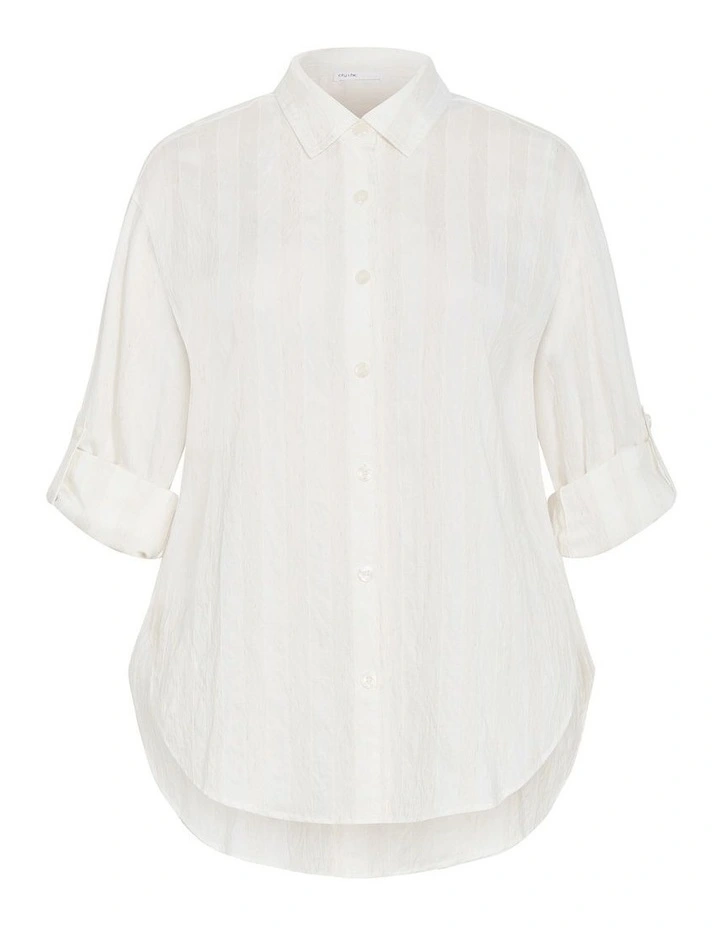 Plus Size Sundaze Stripe Button Up Shirt in Ivory image 3