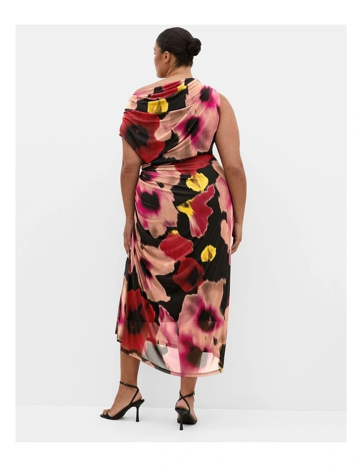 Plus Size Vivid Mesh Haze Print Maxi Dress in Berry image 2