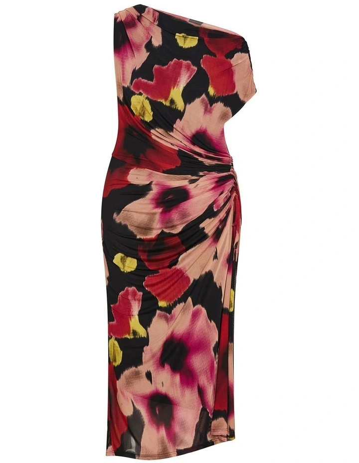 Plus Size Vivid Mesh Haze Print Maxi Dress in Berry image 3
