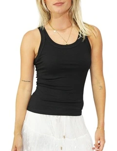 Last Time Ribbed Tank Top in Black