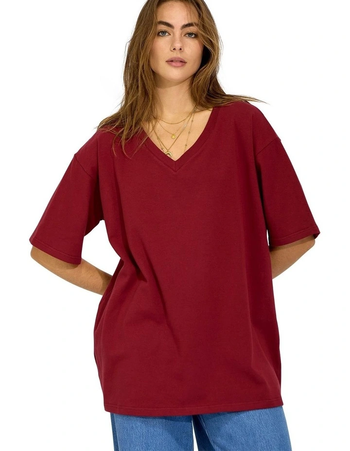 Back to Bloom Oversized T-Shirt in Burgundy image 2