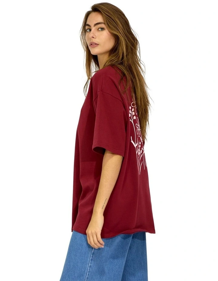 Back to Bloom Oversized T-Shirt in Burgundy image 3