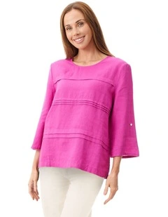 Linen top 3/4 sleeve in Fuchsia