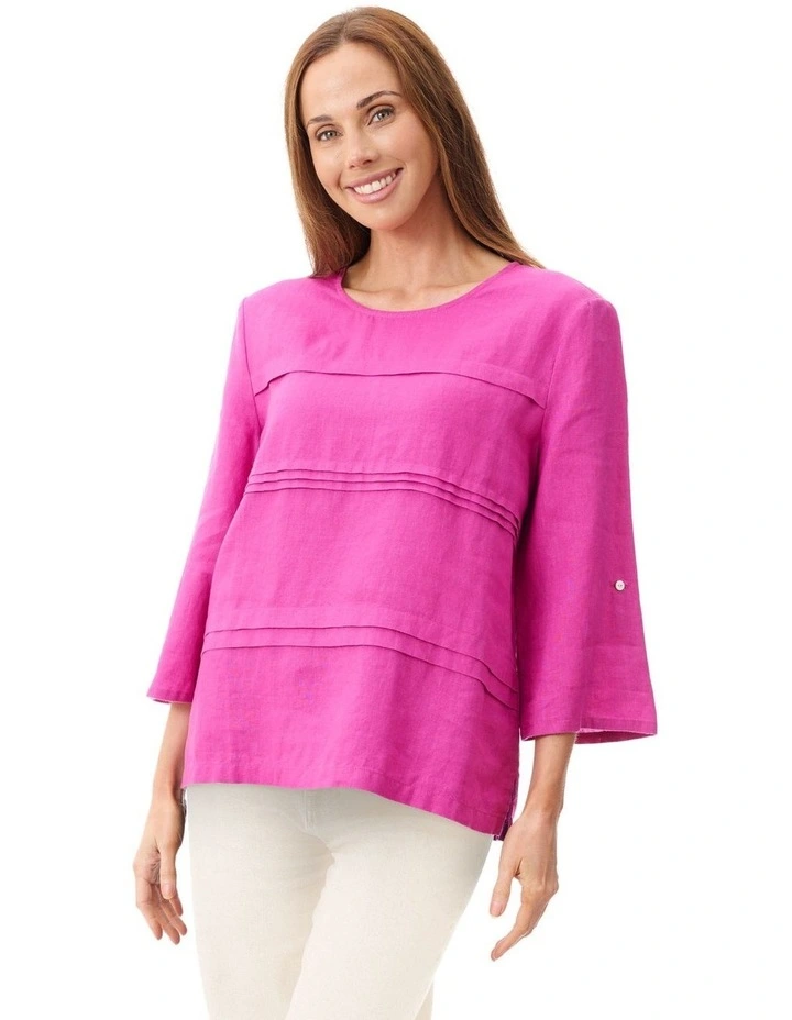 Linen top 3/4 sleeve in Fuchsia image 1