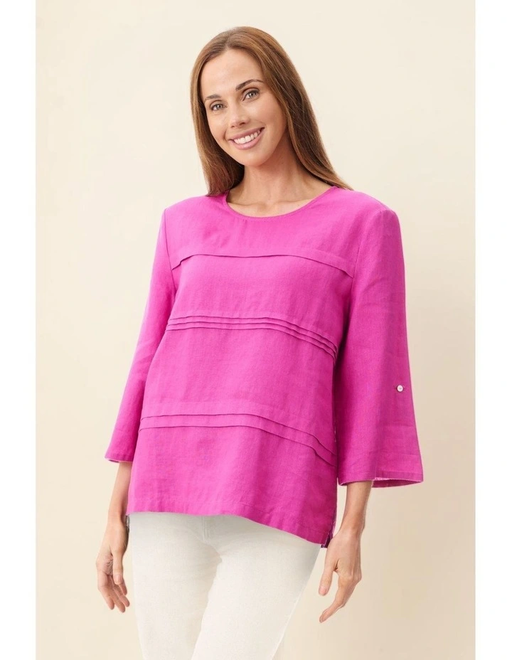 Linen top 3/4 sleeve in Fuchsia image 5