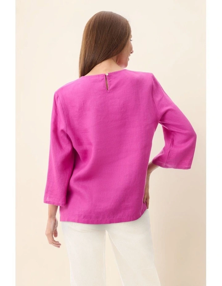 Linen top 3/4 sleeve in Fuchsia image 6
