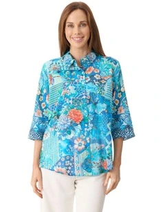 Ursula 3/4 sleeve shirt in Blue