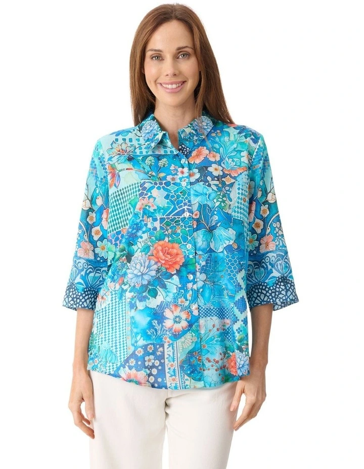 Ursula 3/4 sleeve shirt in Blue image 1