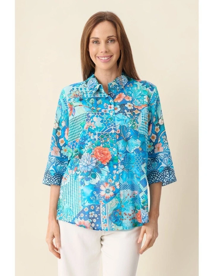 Ursula 3/4 sleeve shirt in Blue image 4