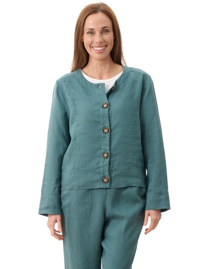 Linen buttoninthrough jacket in Forest image 1