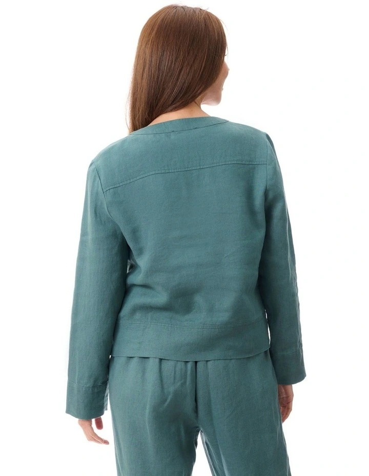 Linen buttoninthrough jacket in Forest image 2