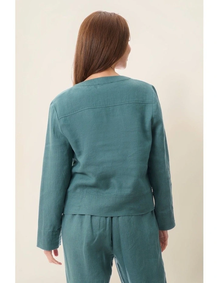 Linen buttoninthrough jacket in Forest image 5