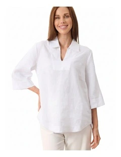 100% Linen popover shirt in White