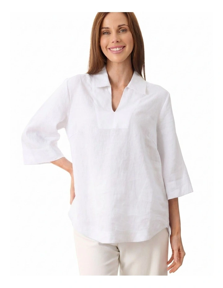 100% Linen popover shirt in White image 1