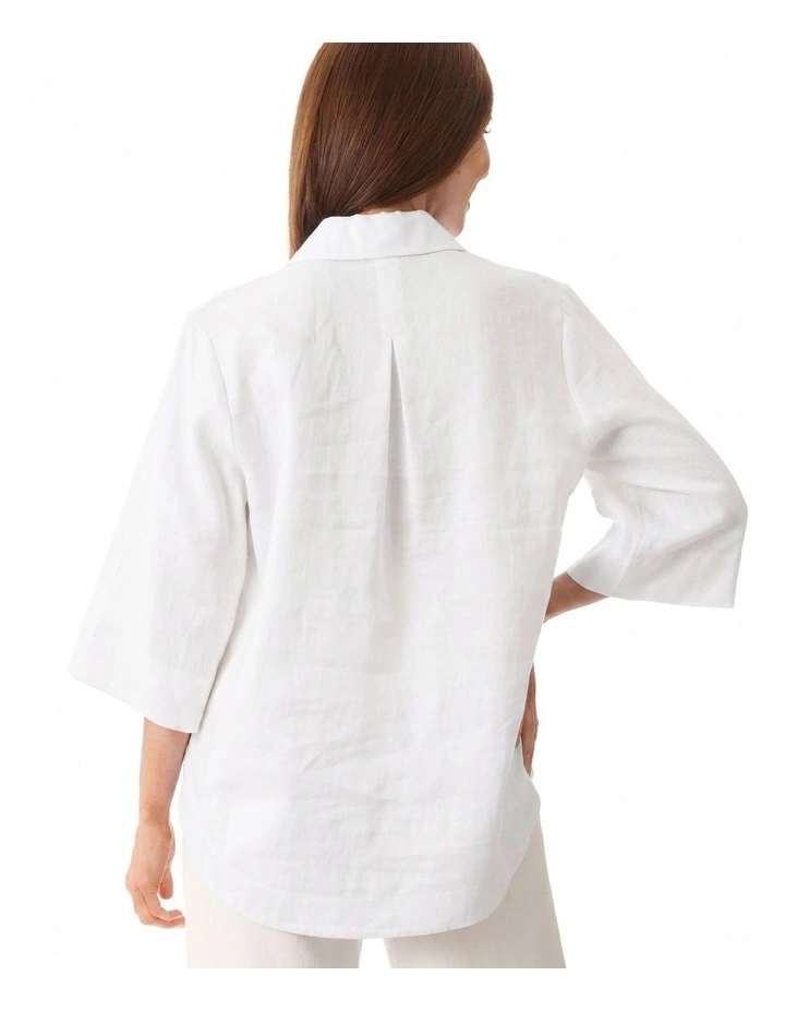 100% Linen popover shirt in White image 2