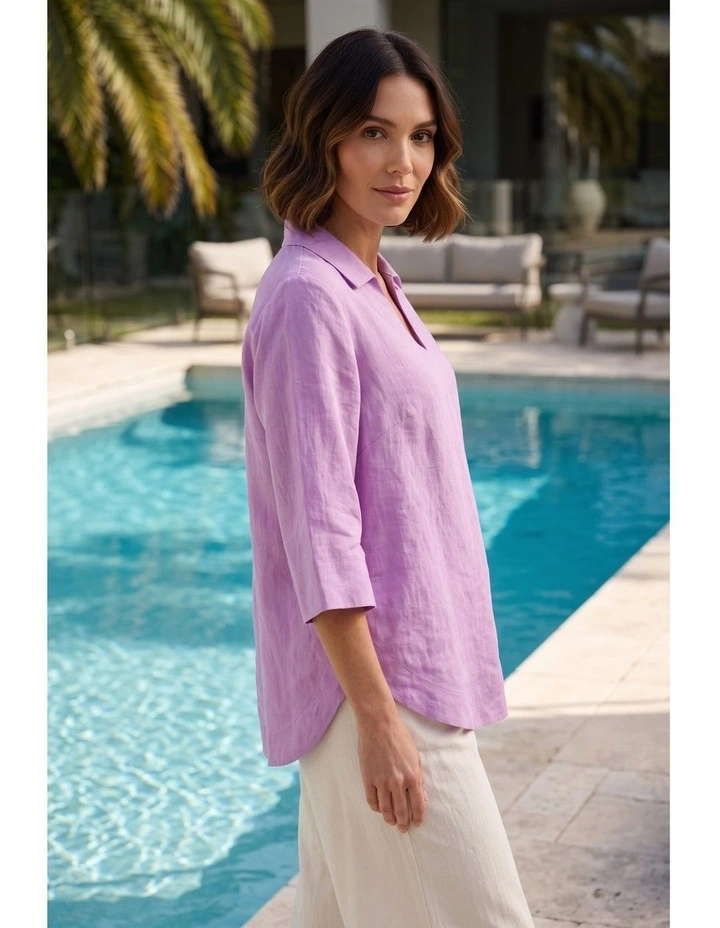 100% Linen popover shirt in White image 5