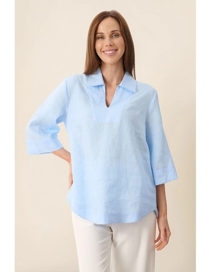 100% Linen popover shirt in White image 6