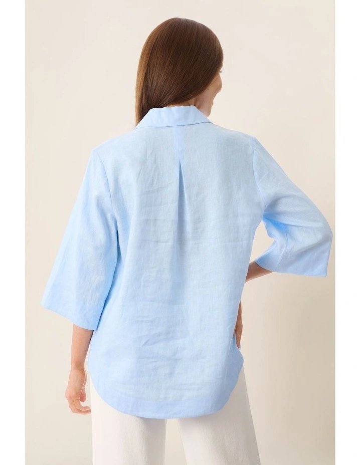 100% Linen popover shirt in White image 7