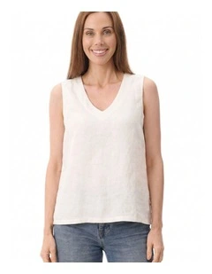 Linen shell top Vinneck in White