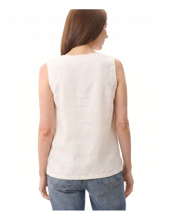 Linen shell top Vinneck in White image 2