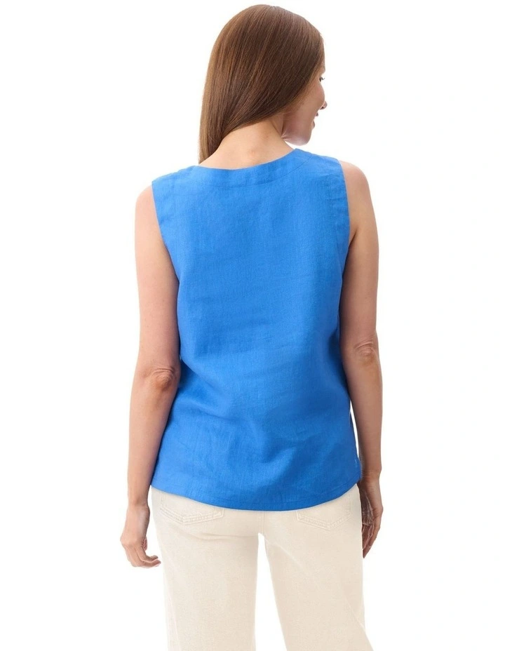 Linen shell top Vinneck in White image 4