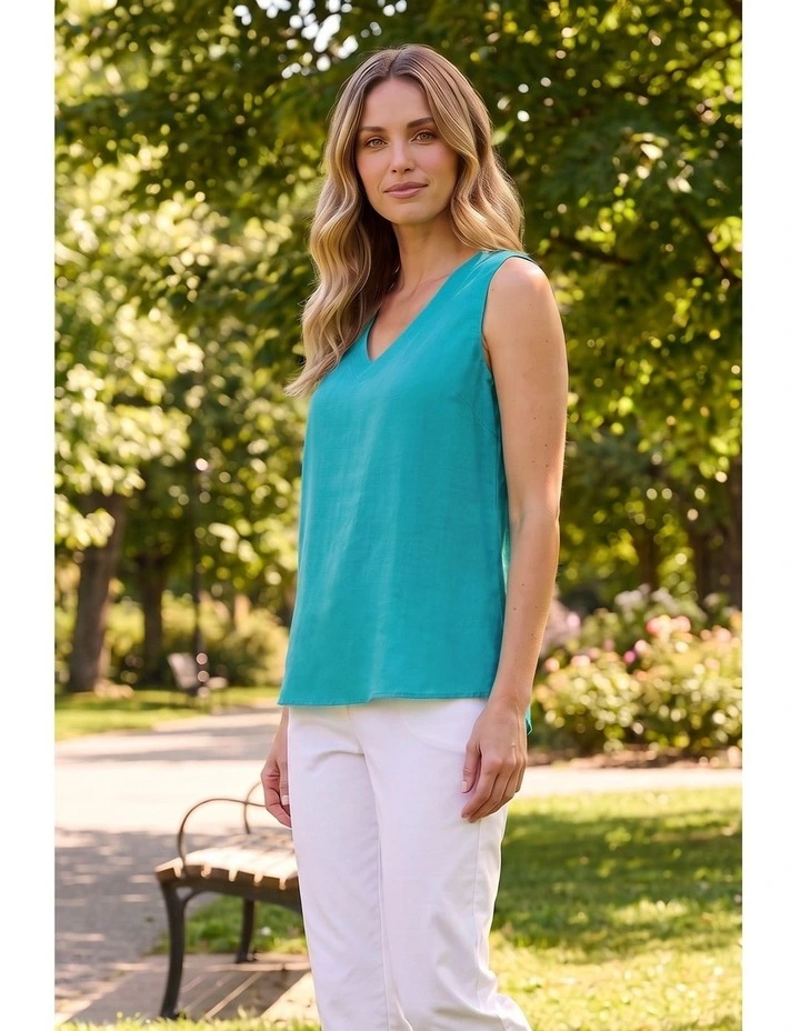 Linen shell top Vinneck in White image 7